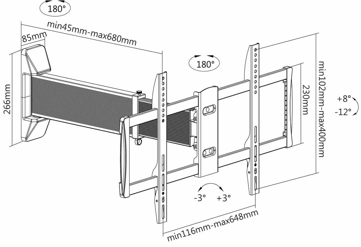 SH 460P Full Motion Single Arm TV Wall Mount