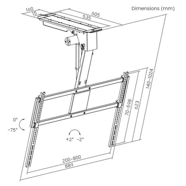 SH M08MW Motorized TV Ceiling Bracket Drawing