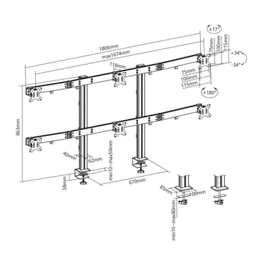 SH38 C06 Six Monitor Mount Drawing