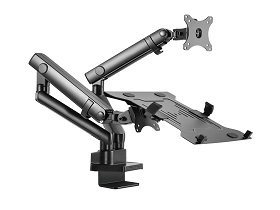 Aluminium Slim Pole-Mounted Spring-Assited Monitor Arm With Laptop Holder